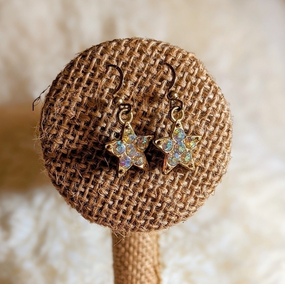 Gold Iridescent Crystal Star Drop Earrings - Picture 2 of 3